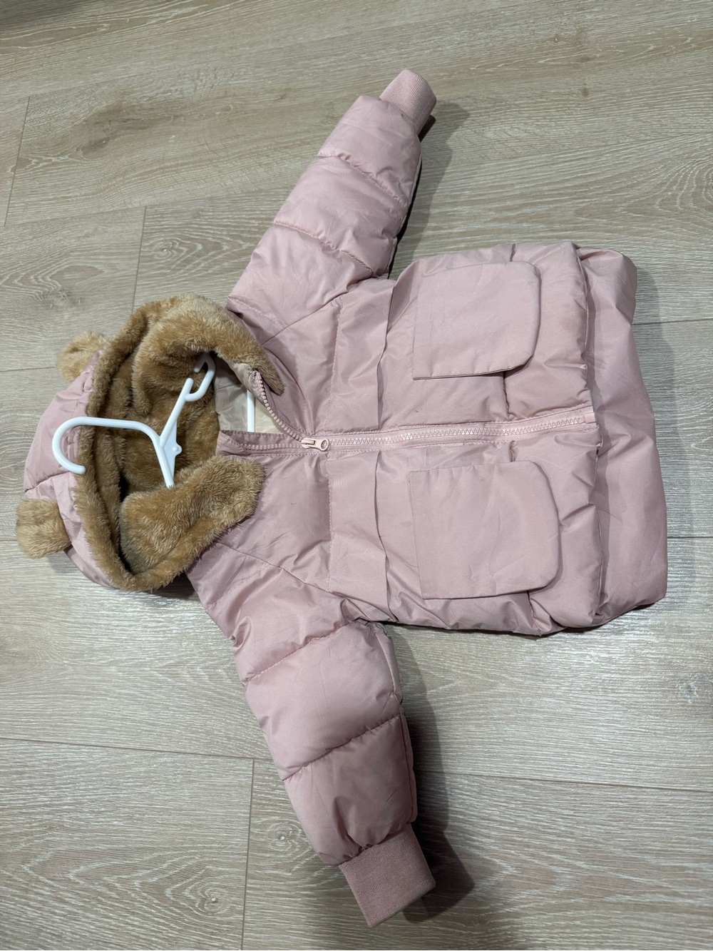 Toddler Girl Pink Puffer Jacket with Faux Fur Hood